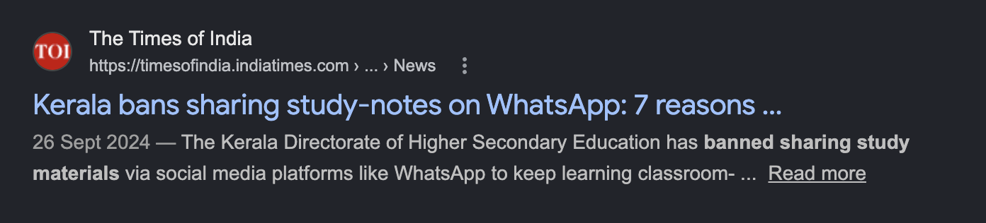 Times of India: Kerala bans sharing study-notes on WhatsApp